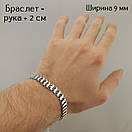 Браслет бісмарк подвійний з чорненого срібла 925 проби. Широкий срібний браслет чоловічий з накладками. 19 см, фото 3