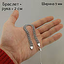 Браслет бісмарк подвійний з чорненого срібла 925 проби. Широкий срібний браслет чоловічий з накладками. 19 см, фото 7
