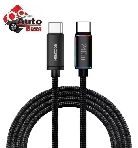 Кабель зарядки Type C - Type C для швидкої зарядки Rocoren 240W 5A PD 3.1 довжина 2м сім кольорів підсвічування