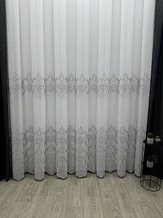 Тюль на основі льону з вишивкою. Колір: сірий