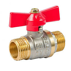 Кран кульовий Valve J.G. 1/2'' зовнішнє зовнішнє різьблення червоний метелик латунь 59