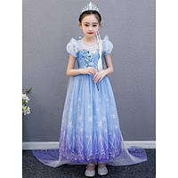 Дитяча сукня на дівчинку у білому та блакитному кольорах зі шлейфом паєтками