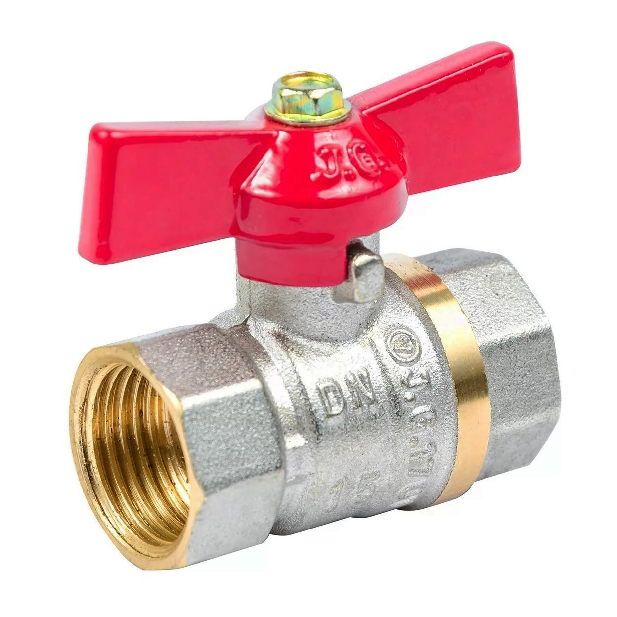 Кран кульовий Valve J.G. 1/2'' внутрішнє внутрішнє різьблення червоний метелик латунь 59