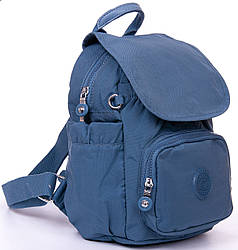Рюкзак жіночий маленький тканинний синій на один відділ з кишенями на блискавках Jielshi 9381 розмір 25х28х15 см