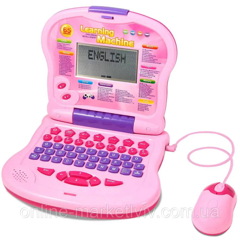 Інтерактивний ноутбук для дітей для вивчення англійської мови, від 3 років, Рожевий / Навчальний ноутбук дитячий, фото 1