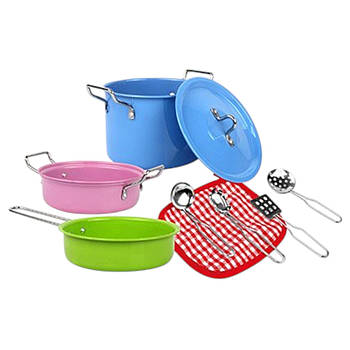 Ігровий набір дитячого металевого посуду (10 предметів, сковорідка, каструля, кришка) 988-B5