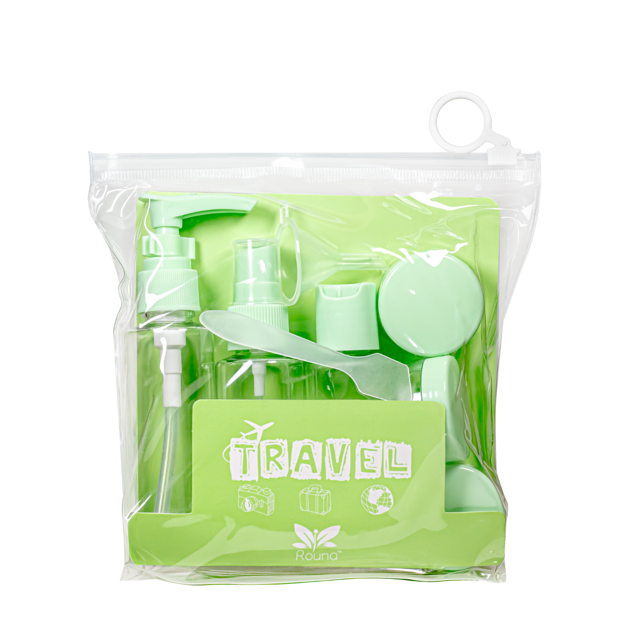 Дорожний набір флаконів для косметики та парфумерії в косметичці, 8 предметів, Салатовий, фото 1