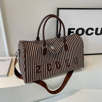 Сумка коричнева у смужку спортивна дорожня на блискавці з довгим ремінцем Ares