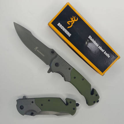 Напівавтоматичний ніж дроп-пейнт Browning із замком DA166GN, зі стропорізом і склобійкою, фото 1