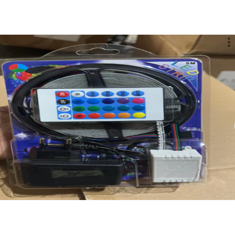 Світлодіодна стрічка led 5 м smd 3528 rgb з пультом і блоком живлення гірлянда на клейкій основі "