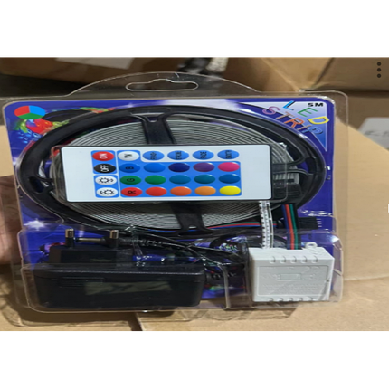 Світлодіодна стрічка led 5 м smd 3528 rgb з пультом і блоком живлення гірлянда на клейкій основі ", фото 1