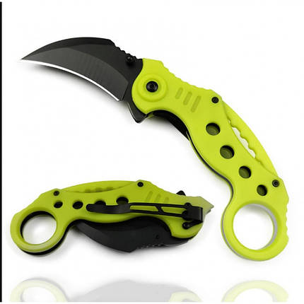 Складаний кишеньковий ніж тактичний ніж Karambit 18 см Зелено-жовтий, фото 1