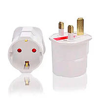 Переходник под Английскую розетку с предохранителем Адаптер Универсальный Усиленный Дорожный Белый