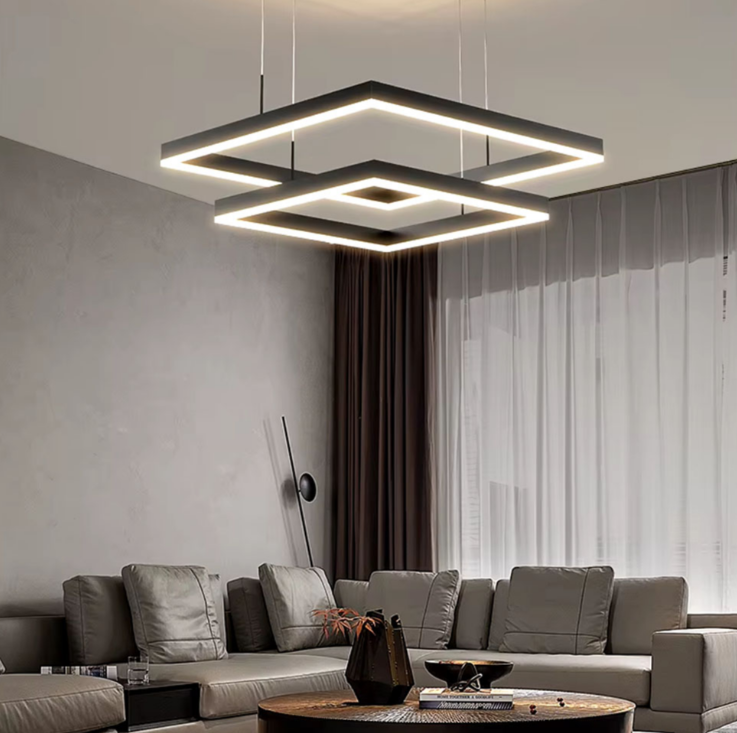 Чорна люстра з двома підвісними квадратами 40 та 60 см MJ 222-400+600 BK, фото 1