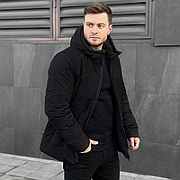 Зимова куртка чоловіча тепла з капюшоном коротка Frost Pobedov Winter Jacket Dzen чорна