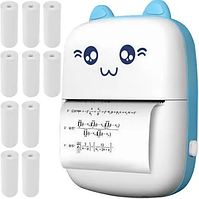 Дитячий Bluetooth фотопринтер "Котик" + 11 рулонів паперу для друку Izoxis (22272)