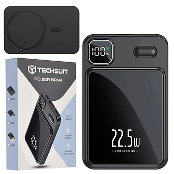Павербанк 10000мАч з бездротовою зарядкою та магнітом, MagSafe, Чорний / Power Bank / Зовнішній акумулятор
