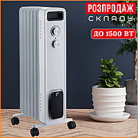 Масляний Обігрівач 1,5 кВт 7 Секцій до 17 кв.м Масляний Радіатор Descon DA-J1501 1500 Вт з Термостатом на Колесах Білий