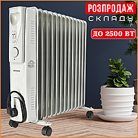 Масляний Обігрівач 2,5 кВт 13 Секцій до 30 кв.м Масляний Радіатор Volteno VO2820 2500 Вт з Термостатом на Колесах Білий
