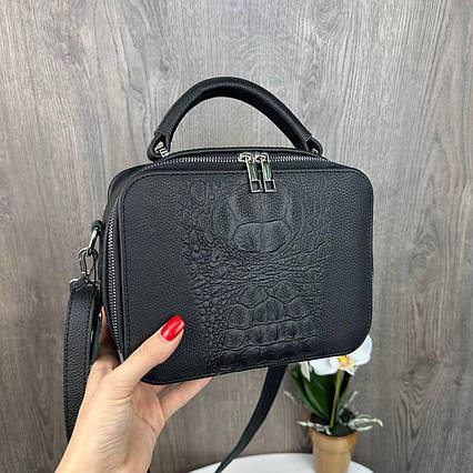 Жіноча шкіряна сумка стиль Zara, каркасна сумка Зара чорна натуральна шкіра, фото 1
