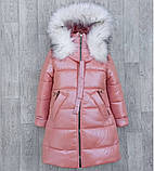 Тепла зимова куртка пальто на дівчаток 6-12 років Довгий пуховик з флісовою підкладкою модна парка зима 122, фото 3
