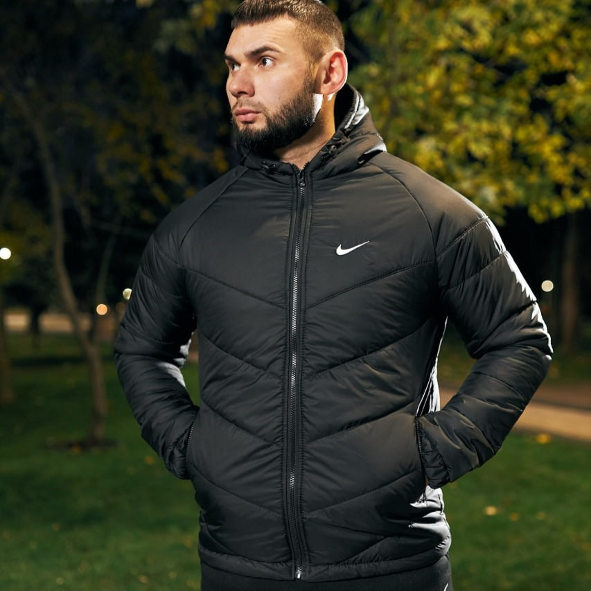 Чоловіча зимова куртка Nike Зимовий чоловічий пуховик Найк чорний з капюшоном