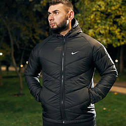 Чоловіча зимова куртка Nike Зимовий чоловічий пуховик Найк чорний з капюшоном