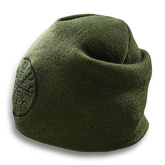 Шапка біні з вишивкою ШОЛОМ ЖАХУ AEGISHJALMR Оливковий, фото 3