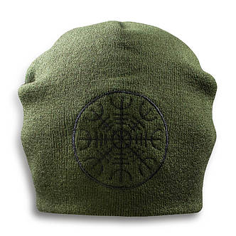 Шапка біні з вишивкою ШОЛОМ ЖАХУ AEGISHJALMR Оливковий, фото 2