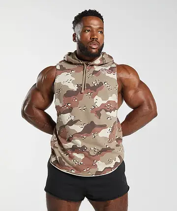 Спортивне худі без рукавів Gymshark Legacy Drop Arm Hoodie Slim Fit Cement Brown М, фото 1