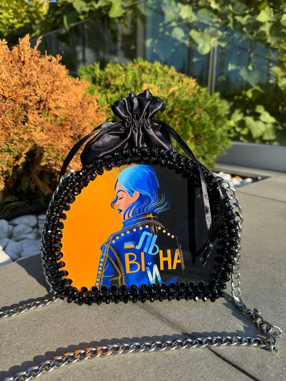 Сумка жіноча чорна з намистин ручна робота Linel 053, фото 1