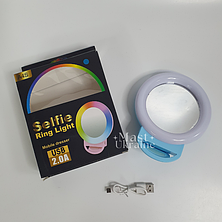 Кільцева LED селфі-лампа прищіпка з дзеркалом для телефону та планшета RPG 11см Selfie Ring Light -A4S-Blue., фото 3