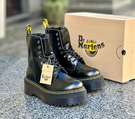 Жіночі зимові черевики Dr. Martens Jadon Black high winter Чоботи мартінс Жадон високі зимові чорні з хутром, фото 1