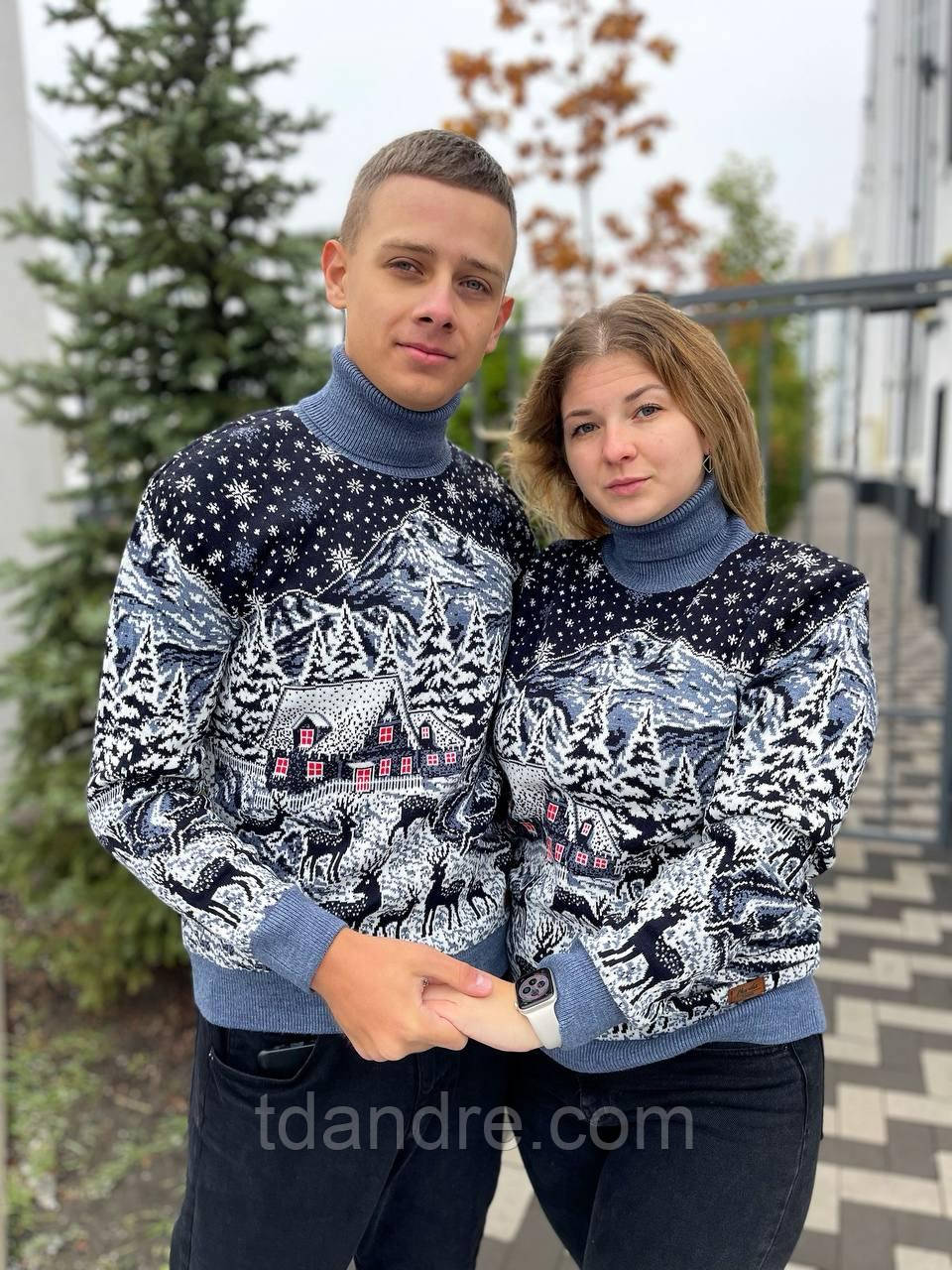 Новорічні парні светри з горлом "Засніжений ліс", фото 1