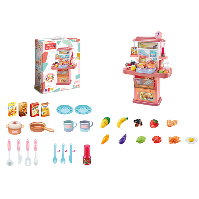 Кухня 777-8 плита, мийка вода, що ллється (механіч.), посуд, продукти,муз.,світло,бат.,кор.,41-54-13,5см, фото 1