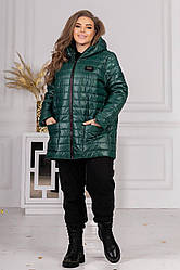 Жіноча весняна куртка великих розмірів на синтепоні, з тепла з капішоном.