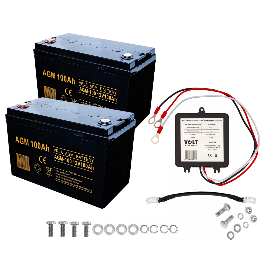 Комплект Акумулятор VOLT AGM VRLA 12V 100Ah 2шт + Балансир для акумуляторів Volt Polska 24V