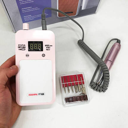 Манікюрний апарат з підсвічуванням Nail Drill YT-928 розовый, Фрезер для догляду IW-223 за нігтями, фото 1