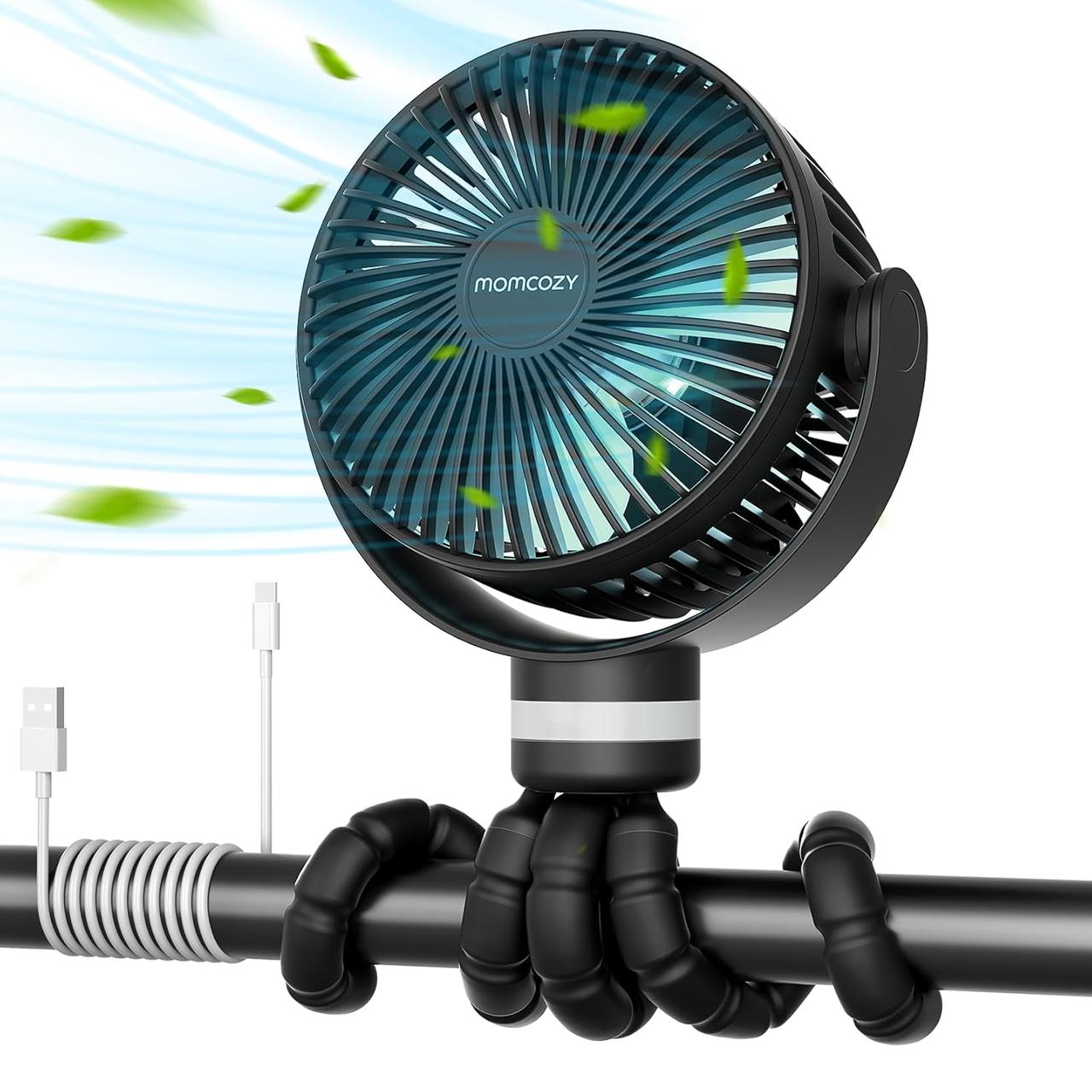 Momcozy 8000mAh портативний вентилятор для дитячої коляски, 27 годин наддовгого часу роботи від акумулятора, знімний 4-швидкісний, фото 1