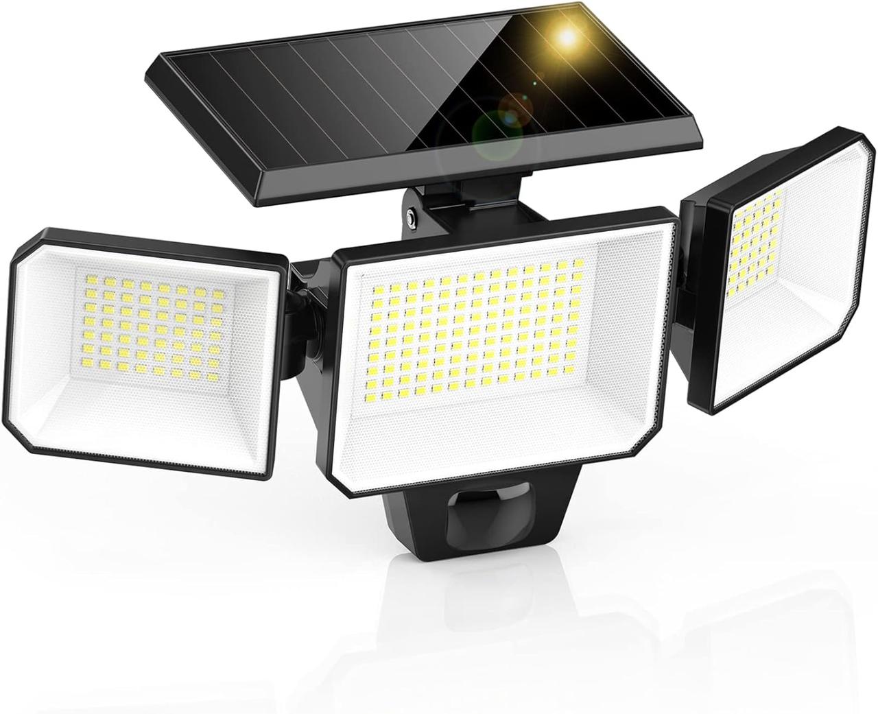 FOMYHEARD Сонячні ліхтарі для зовнішнього використання з датчиком руху, 229 світлодіодів зовнішнє сонячне світло, кут освітлення, фото 1