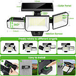 FOMYHEARD Сонячні ліхтарі для зовнішнього використання з датчиком руху, 229 світлодіодів зовнішнє сонячне світло, кут освітлення, фото 4