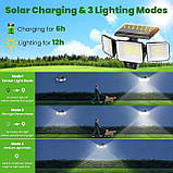 FOMYHEARD Сонячні ліхтарі для зовнішнього використання з датчиком руху, 229 світлодіодів зовнішнє сонячне світло, кут освітлення, фото 6