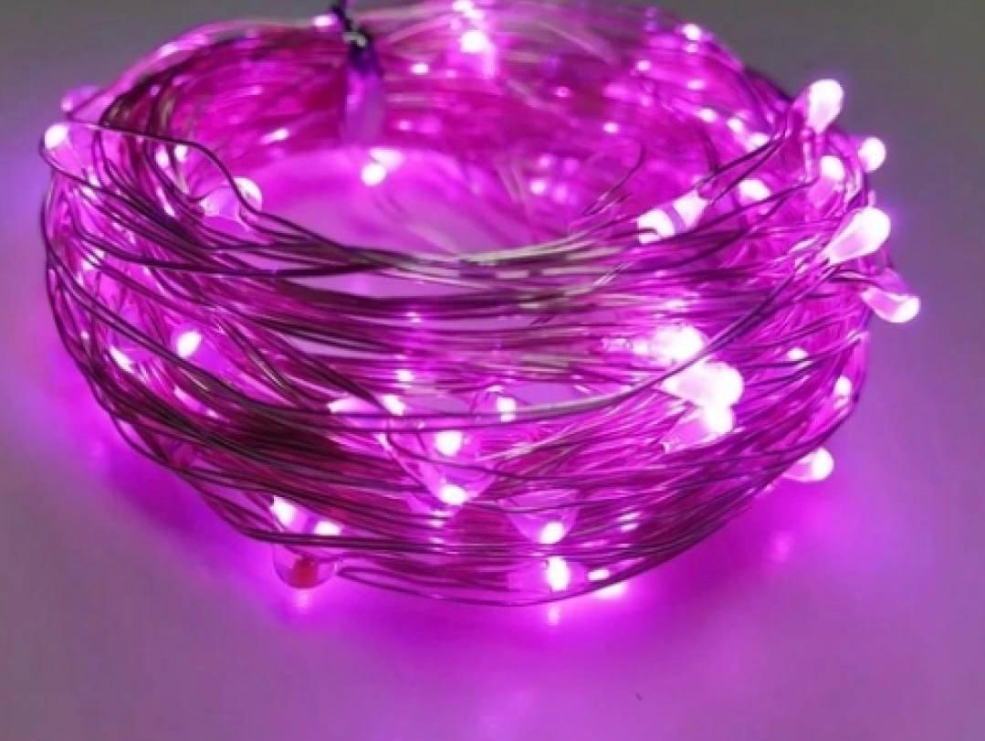 Гірлянда на батарейках + USB 10m 100 led Рожева 9827