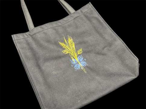 Еко сумка 37х36х6см. Сумка-шопер серая с вышивкой. / Еко сумка 37х36х6см. Сумка-шопер серая с вышивкой., фото 1