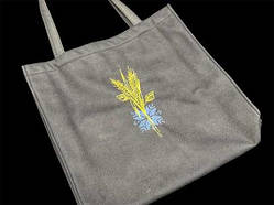 Еко сумка 37х36х6см. Сумка-шопер серая с вышивкой. / Еко сумка 37х36х6см. Сумка-шопер серая с вышивкой.