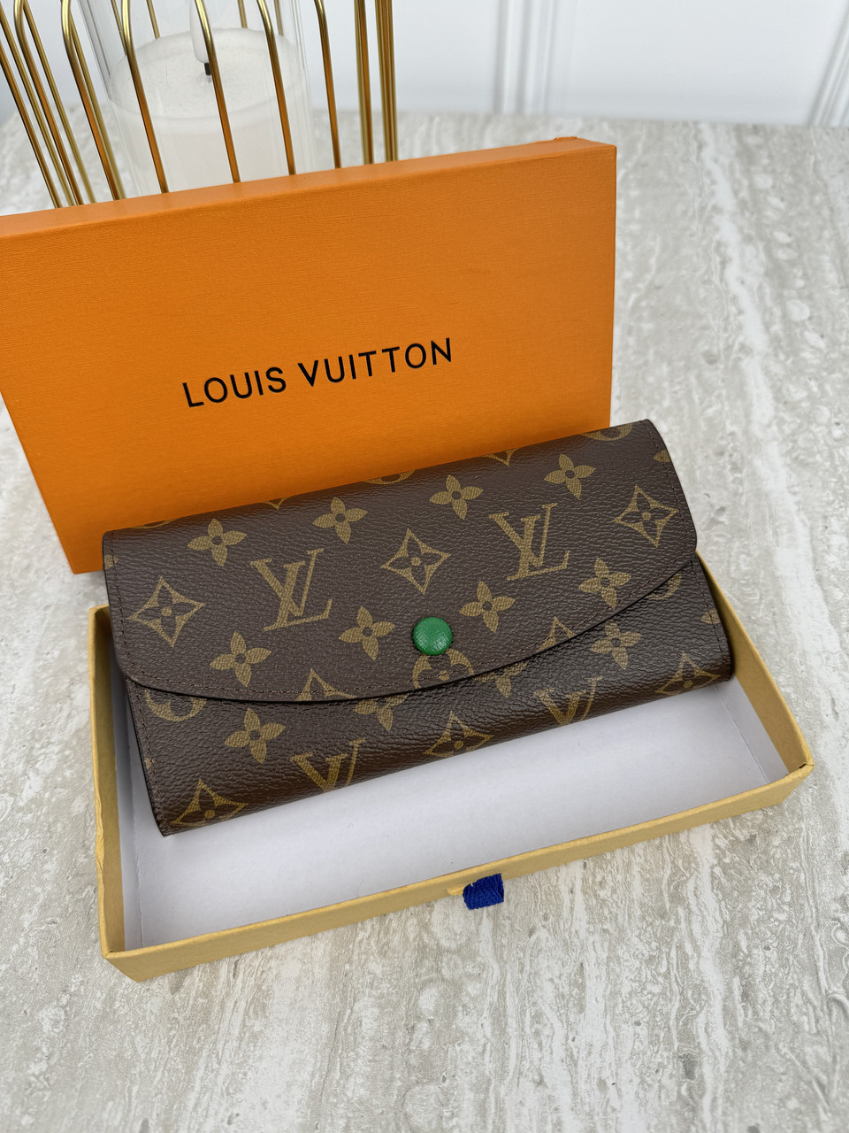 Жіночий гаманець Louis Vuitton коричневий + зелений великий конверт Луї Віттон
