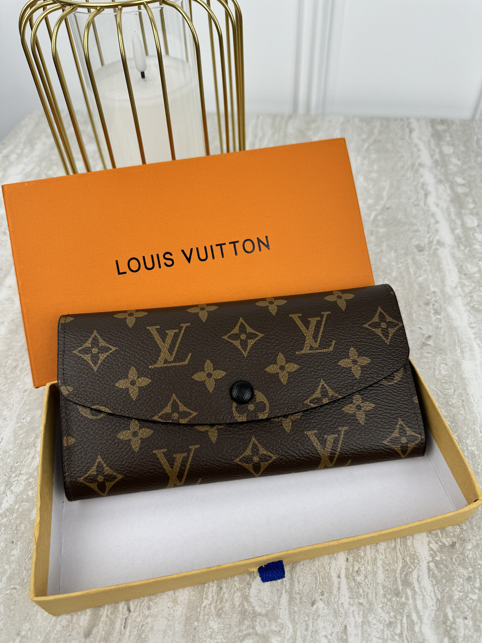 Жіночий гаманець Louis Vuitton коричневий + чорний великий конверт Луї Віттон