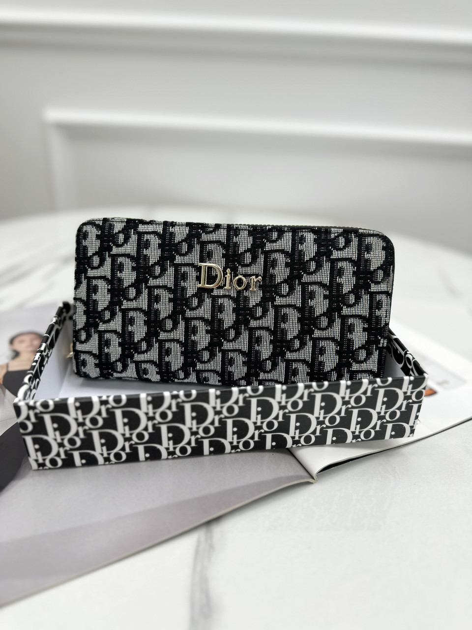 Гаманець Dior жіночий Гаманець Діор чорний текстильний, фото 1