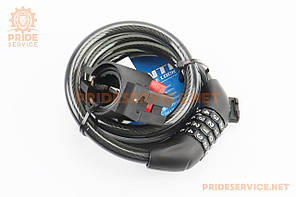 Замок протиугінний тросовий 1500х12мм з 4-х значним кодом, кріпл. за трубу сидіння, AGL-705