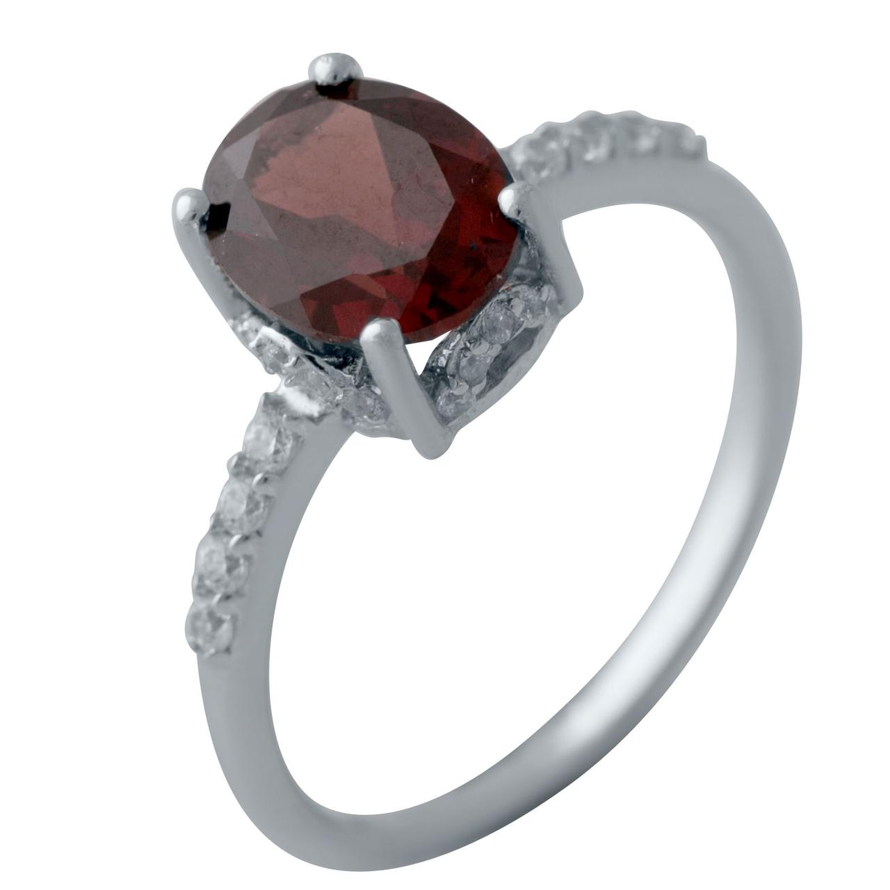 Срібне кільце SilverBreeze з натуральним гранатом 1.95ct (2035183) 18 розмір